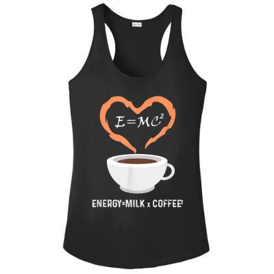 E=MC2 Funny Science Coffee Energy Milk Coffee Science Ladies PosiCharge Competitor Racerback Tank