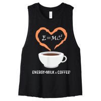 E=MC2 Funny Science Coffee Energy Milk Coffee Science Women's Racerback Cropped Tank