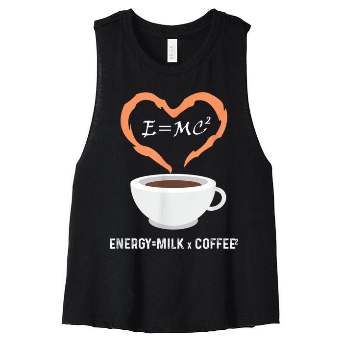 E=MC2 Funny Science Coffee Energy Milk Coffee Science Women's Racerback Cropped Tank