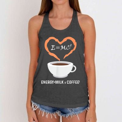 E=MC2 Funny Science Coffee Energy Milk Coffee Science Women's Knotted Racerback Tank