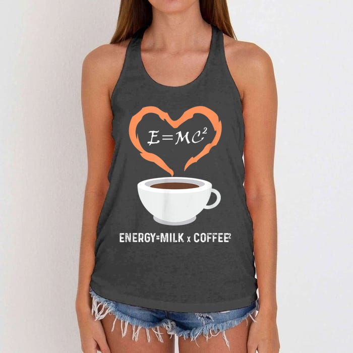 E=MC2 Funny Science Coffee Energy Milk Coffee Science Women's Knotted Racerback Tank