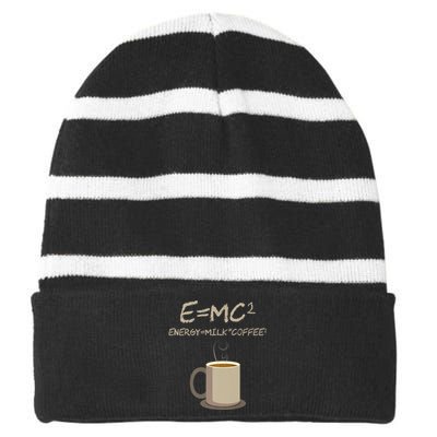 E=MC2 Funny Science Coffee Energy Milk Coffee Gift Striped Beanie with Solid Band