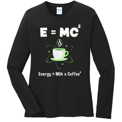 E=mc2 Funny Science Coffee Energy Milk Ladies Long Sleeve Shirt