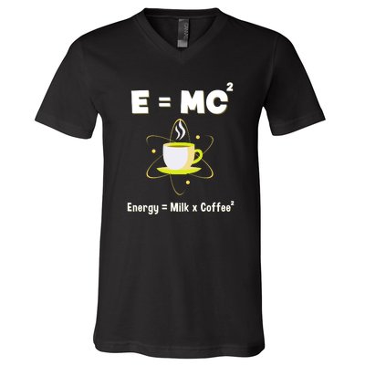 E=mc2 Funny Science Coffee Energy Milk V-Neck T-Shirt