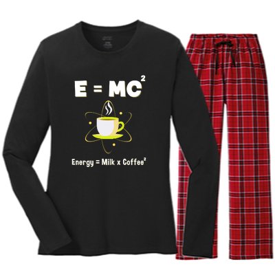 E=mc2 Funny Science Coffee Energy Milk Women's Long Sleeve Flannel Pajama Set 