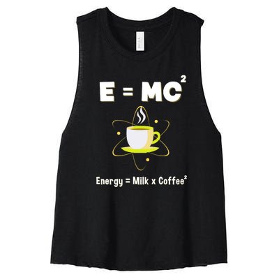 E=mc2 Funny Science Coffee Energy Milk Women's Racerback Cropped Tank