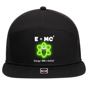 E=mc2 Funny Science Coffee Energy Milk 7 Panel Mesh Trucker Snapback Hat