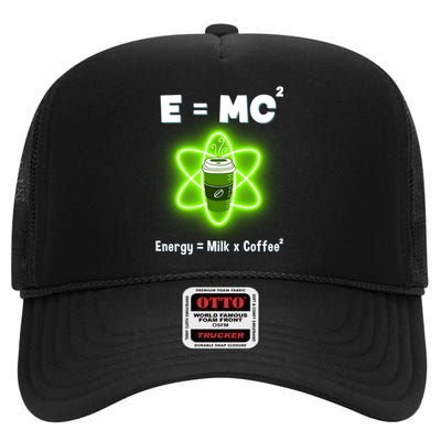 E=mc2 Funny Science Coffee Energy Milk High Crown Mesh Back Trucker Hat