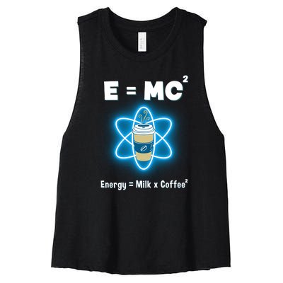 E=mc2 Funny Science Coffee Energy Milk Women's Racerback Cropped Tank