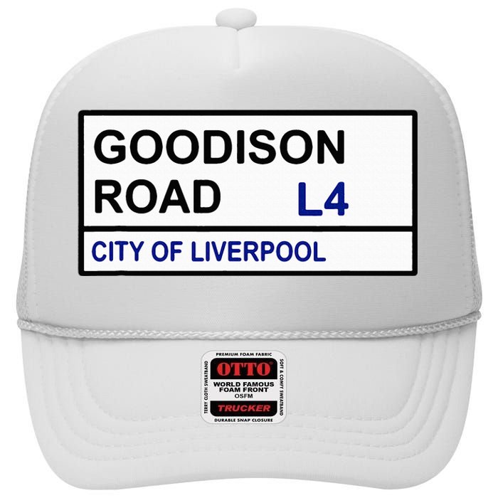 Everton Football Team Goodison Road Street Sign High Crown Mesh Back Trucker Hat