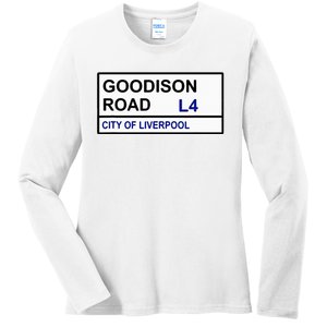 Everton Football Team Goodison Road Street Sign Ladies Long Sleeve Shirt