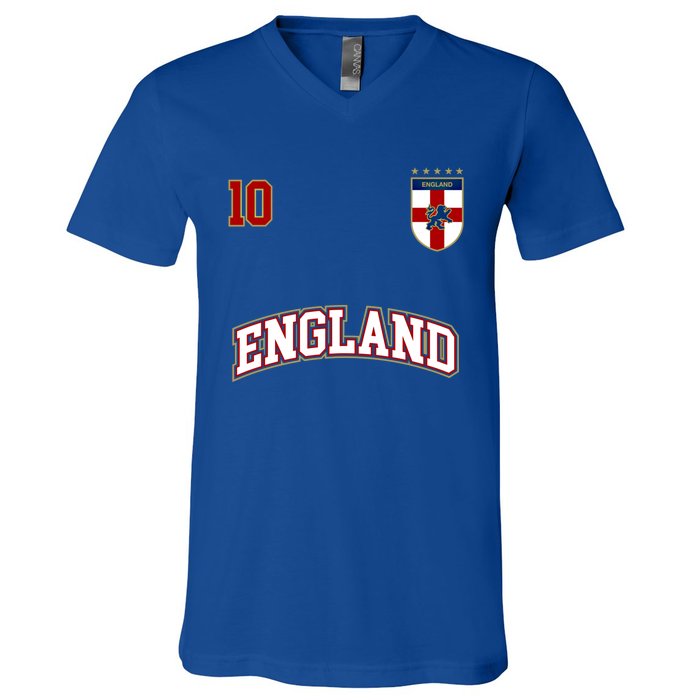 England Football Team Cute Gift Number 10 English Flag Soccer V-Neck T-Shirt