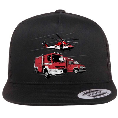 Ems Fire Truck Ambulance Rescue Helicopter Gift Cool Gift Flatbill Hat