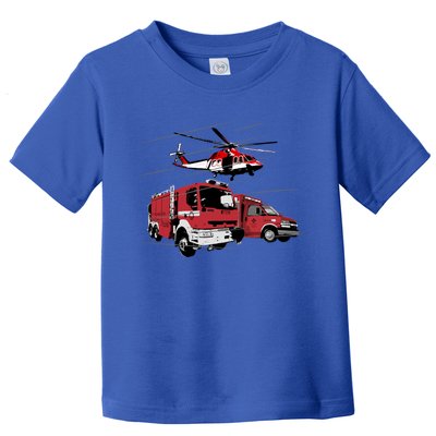 Ems Fire Truck Ambulance Rescue Helicopter Gift Cool Gift Toddler T-Shirt