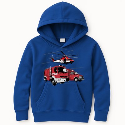 Ems Fire Truck Ambulance Rescue Helicopter Gift Cool Gift Kids Hoodie