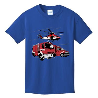 Ems Fire Truck Ambulance Rescue Helicopter Gift Cool Gift Kids T-Shirt