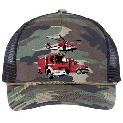 Ems Fire Truck Ambulance Rescue Helicopter Gift Cool Gift Retro Rope Trucker Hat Cap