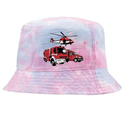 Ems Fire Truck Ambulance Rescue Helicopter Gift Cool Gift Tie-Dyed Bucket Hat