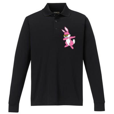 Easters For Women Dabbing Hip Hop Bunny Performance Long Sleeve Polo