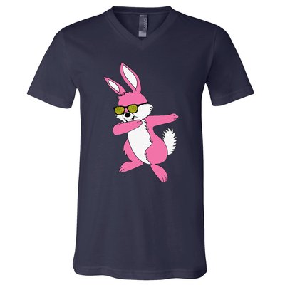 Easters For Women Dabbing Hip Hop Bunny V-Neck T-Shirt