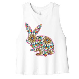 Easters For Women Easter Bunny Flowers Cute Mom Gift Women's Racerback Cropped Tank