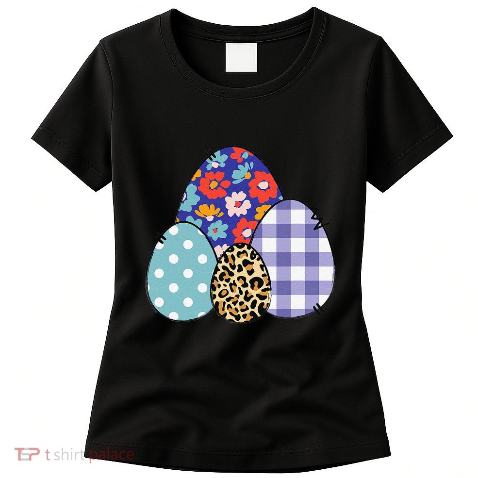 Easters For Women Easter Plaid Leopard Flowers Womens T-Shirt