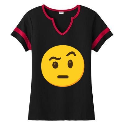 Emoticon Face With Raised Eyebrow Gift Ladies Halftime Notch Neck Tee