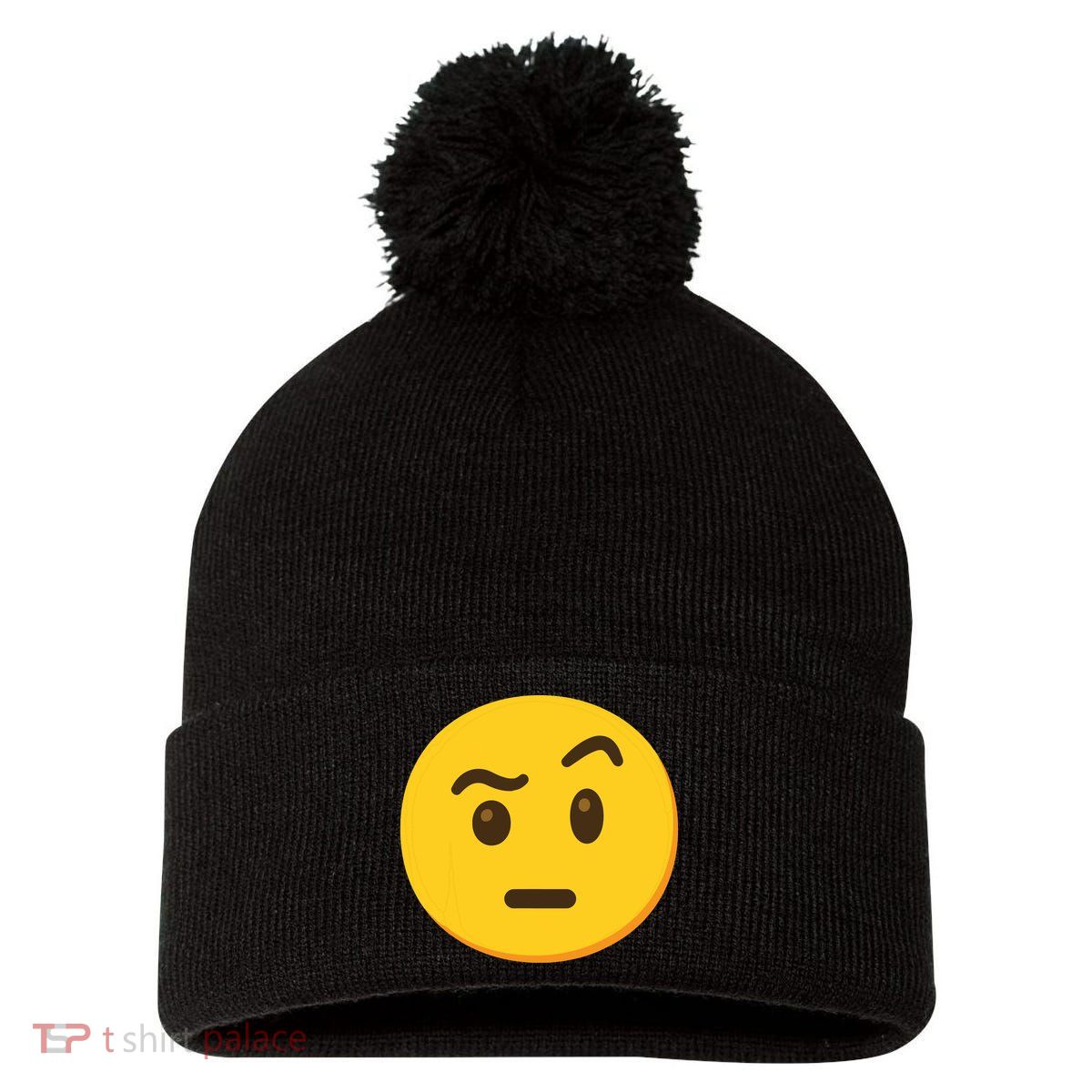 Emoticon Face With Raised Eyebrow Gift Pom Pom 12in Knit Beanie