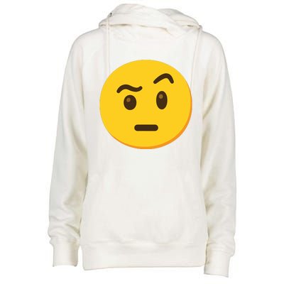 Emoticon Face With Raised Eyebrow Gift Womens Funnel Neck Pullover Hood