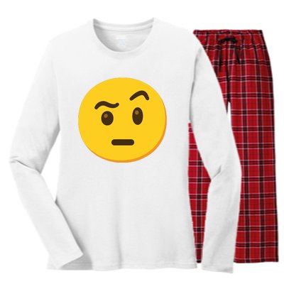 Emoticon Face With Raised Eyebrow Gift Women's Long Sleeve Flannel Pajama Set 