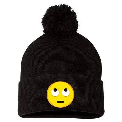 Emoticon Face With Rolling Eyes Eye Roll Emoticon Gift Pom Pom 12in Knit Beanie
