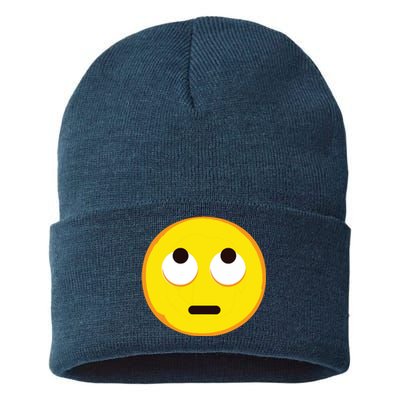 Emoticon Face With Rolling Eyes Eye Roll Emoticon Gift Sustainable Knit Beanie