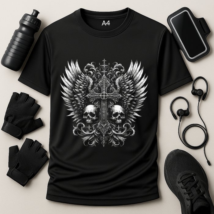 Emo Grunge Aesthetic Alt Goth Skull Cross Gothic Cooling Performance Crew T-Shirt