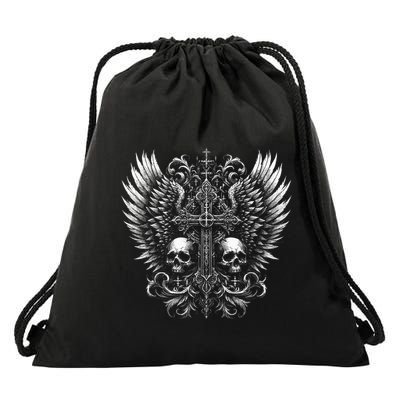 Emo Grunge Aesthetic Alt Goth Skull Cross Gothic Drawstring Bag
