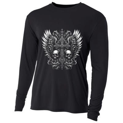 Emo Grunge Aesthetic Alt Goth Skull Cross Gothic Cooling Performance Long Sleeve Crew