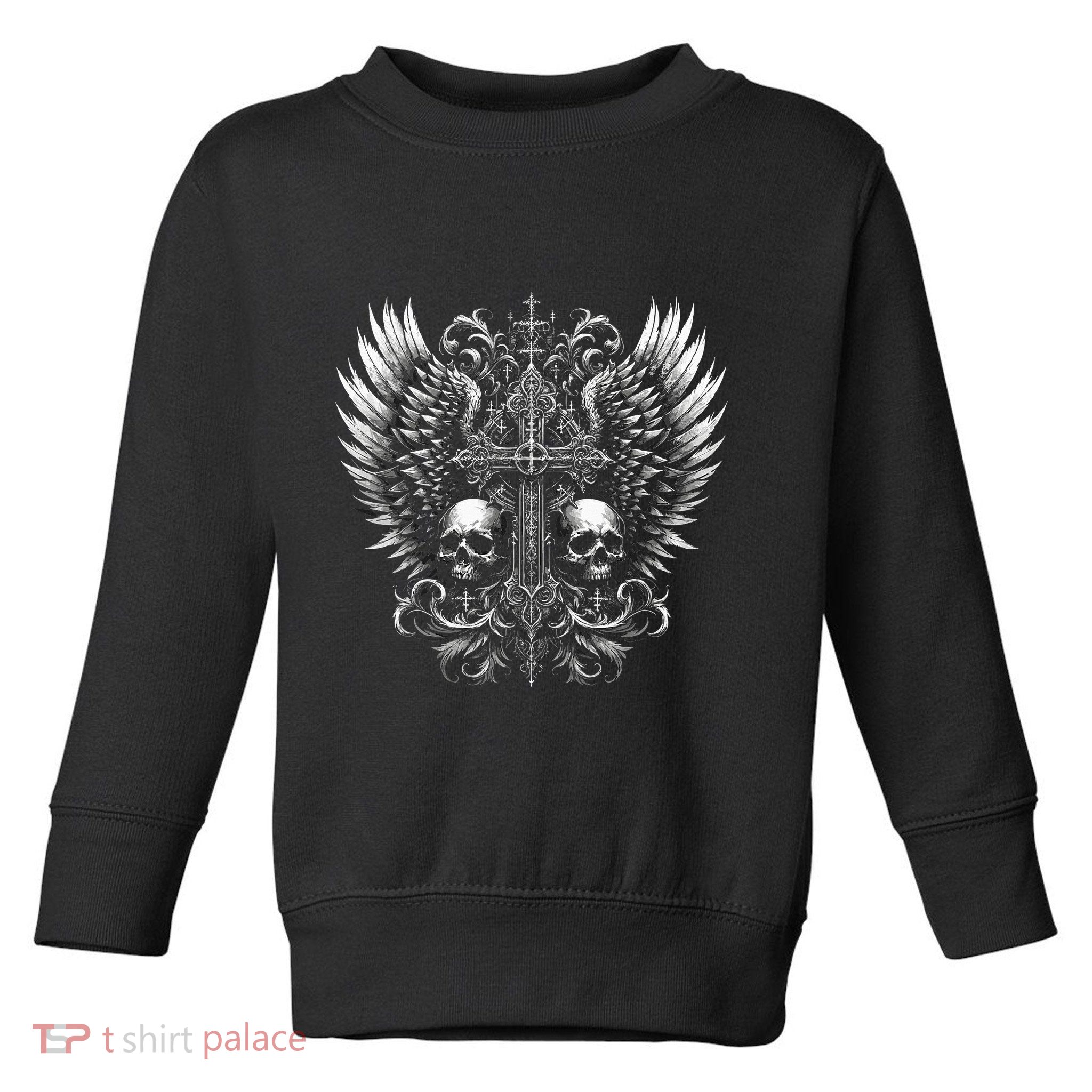 Emo Grunge Aesthetic Alt Goth Skull Cross Gothic Toddler Sweatshirt