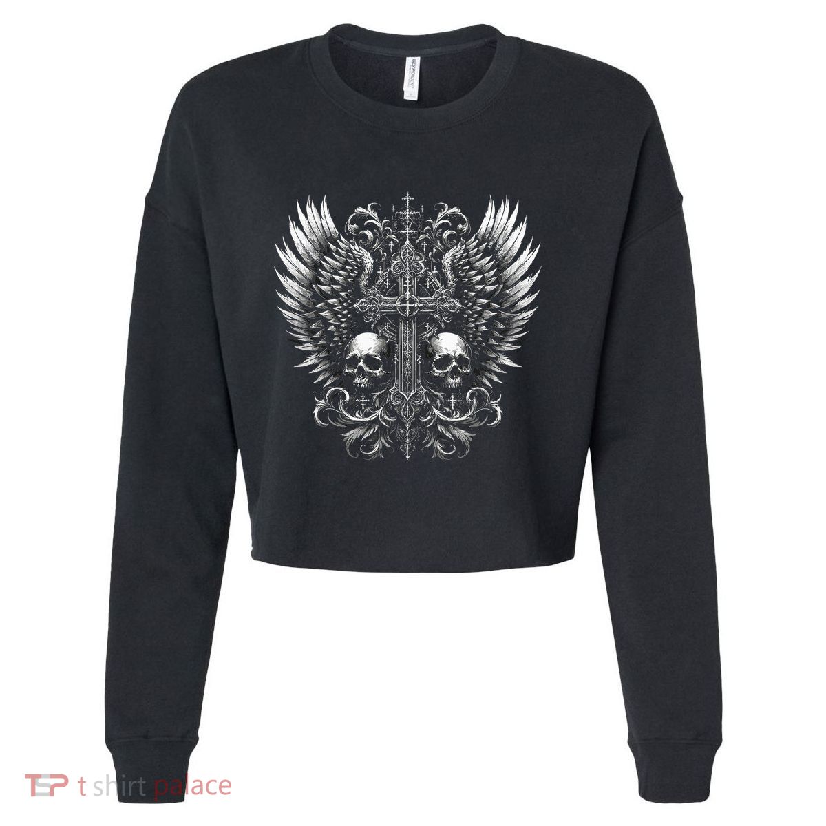 Emo Grunge Aesthetic Alt Goth Skull Cross Gothic Cropped Pullover Crew