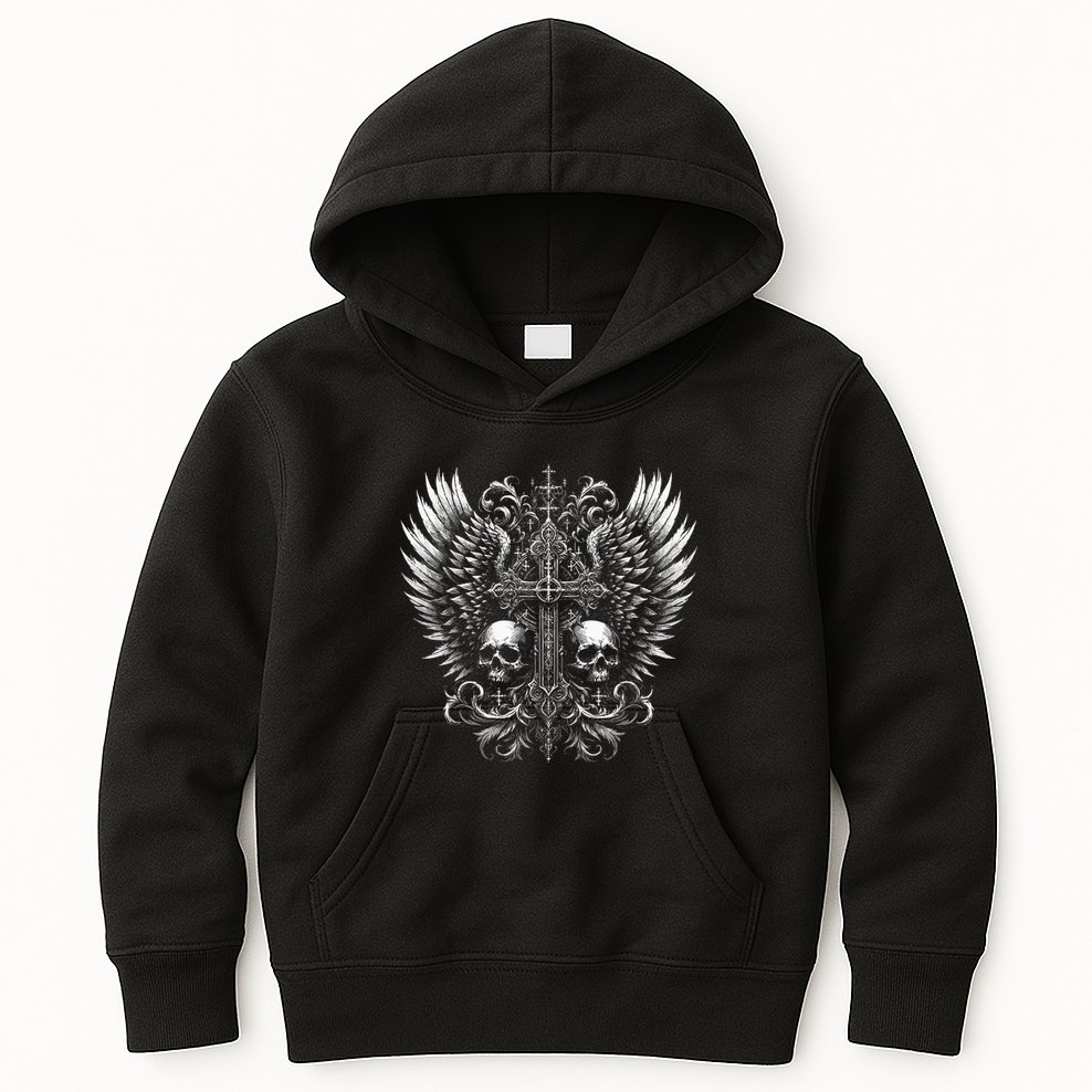 Emo Grunge Aesthetic Alt Goth Skull Cross Gothic Kids Hoodie