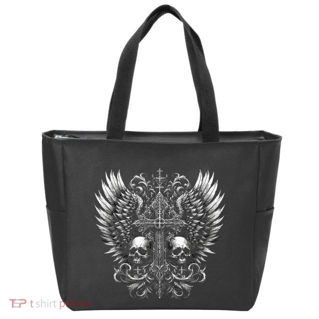 Emo Grunge Aesthetic Alt Goth Skull Cross Gothic Zip Tote Bag