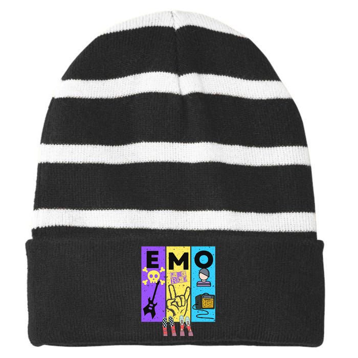 Emo Grunge Alternative Style  Striped Beanie with Solid Band