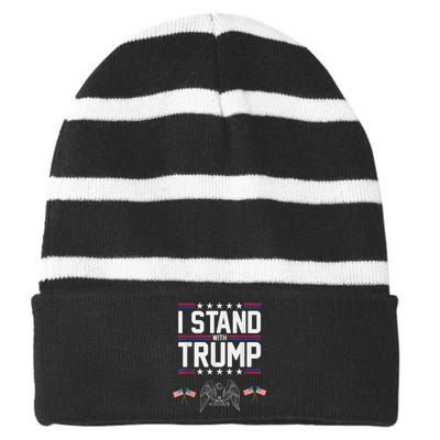 Eagle Graphic American Flag I Stand With Trump Striped Beanie with Solid Band