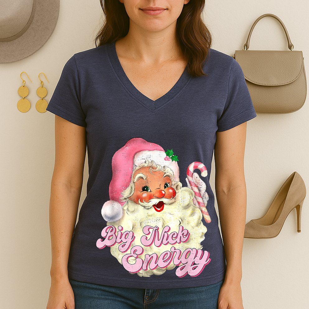 Etro Groovy Big Nick Santa Energy Pink Santa Christmas Xmas Women's V-Neck T-Shirt