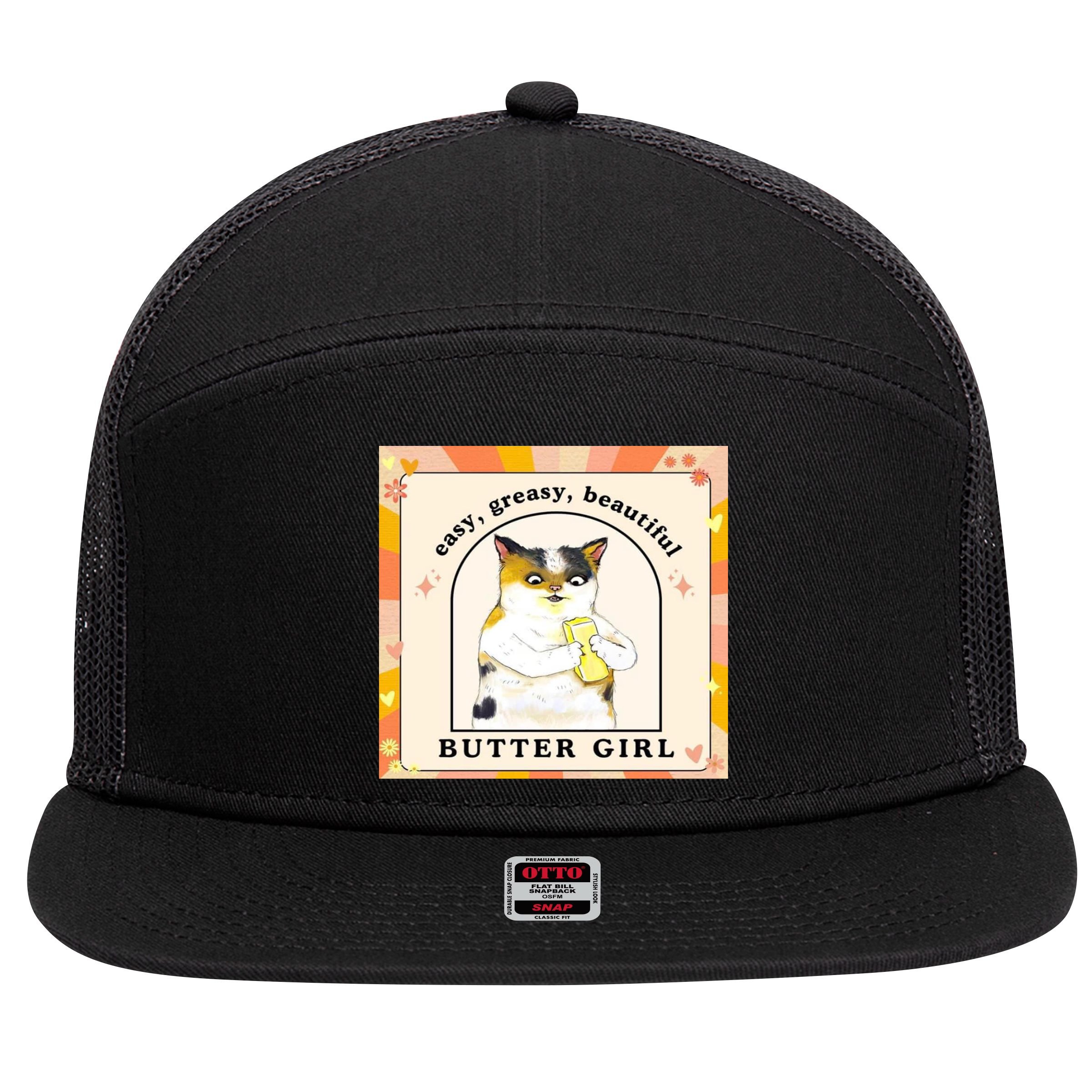Easy Greasy Beautiful Butter Girl 7 Panel Mesh Trucker Snapback Hat