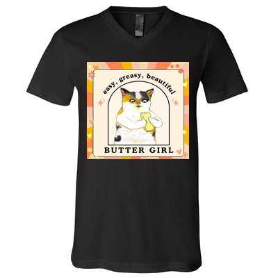 Easy Greasy Beautiful Butter Girl V-Neck T-Shirt
