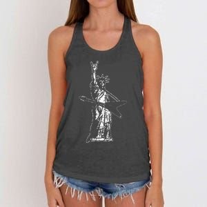 Electric Guitar Bass Player Rock Music Statue Of Liberty Women's Knotted Racerback Tank