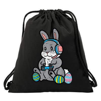 Easter Gamer Bunny Rabbit Video Gaming Grey Easter Bunnies Drawstring Bag