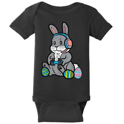 Easter Gamer Bunny Rabbit Video Gaming Grey Easter Bunnies Baby Bodysuit