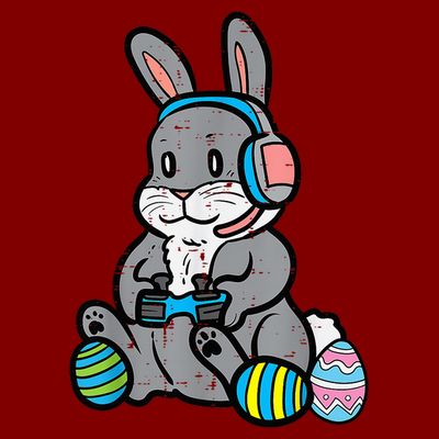 Easter Gamer Bunny Rabbit Video Gaming Grey Easter Bunnies T-Shirt