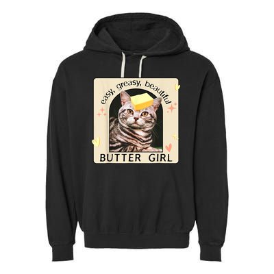 Easy Greasy Beautiful Butter Girl Cat Graphic Garment-Dyed Fleece Hoodie