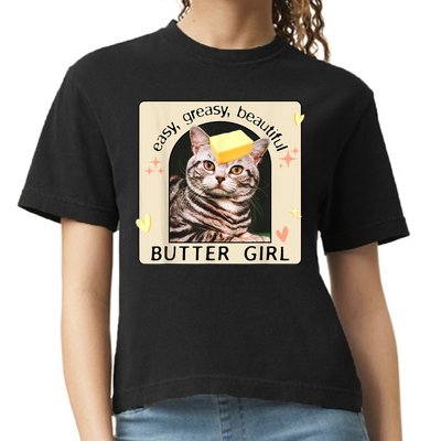 Easy Greasy Beautiful Butter Girl Cat Graphic Comfort Colors Boxy T-Shirt